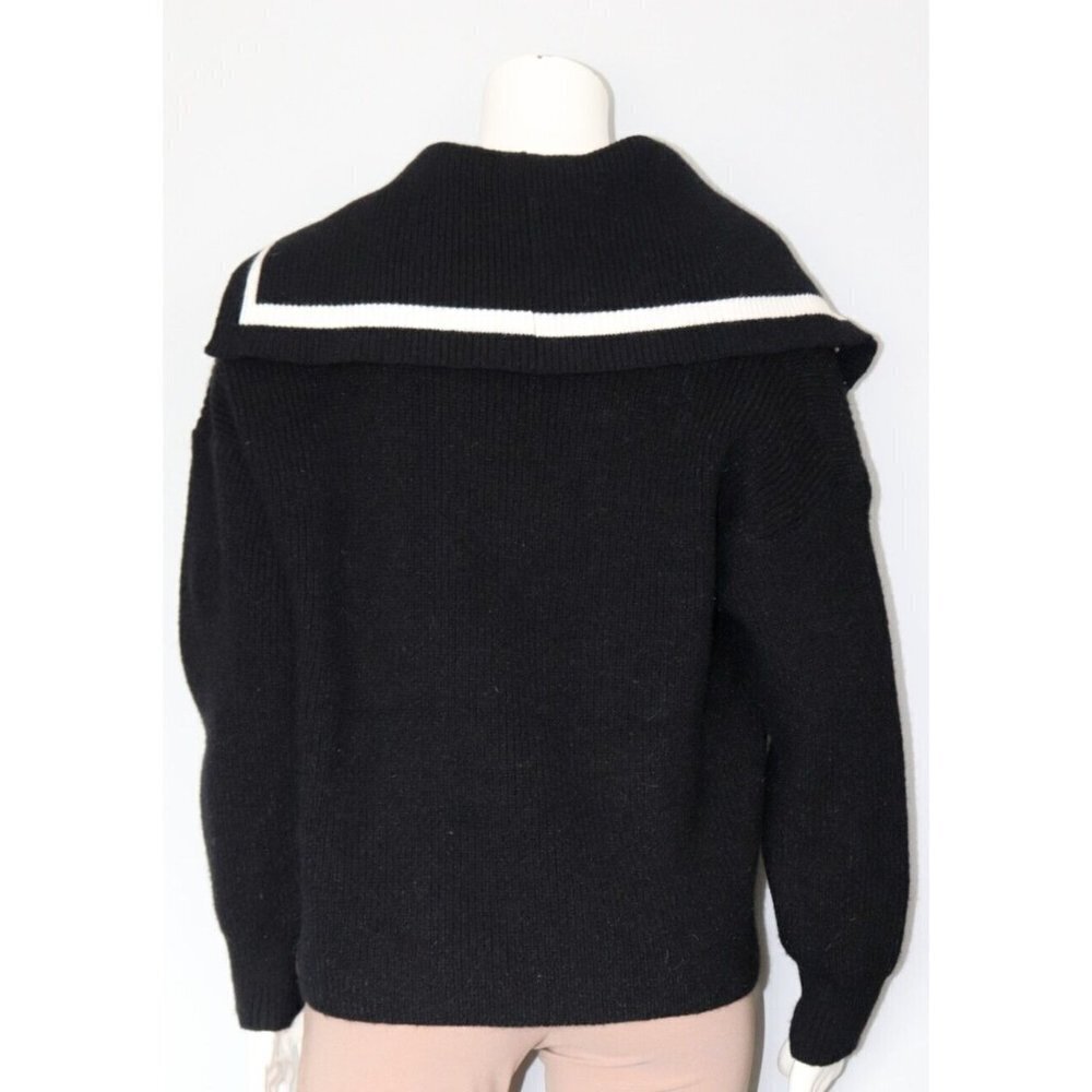 So Fen Womens Medium Black Pullover Sweater Split Shawl Collar Ribbed Knit Shirt - Picture 5 of 6